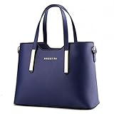 Micom Simple Euro Style Pure Color Pu Leather Tote Shoulder Handbag for Women 13"x9.4"x5.1"(l*h*w) (Deep Blue)