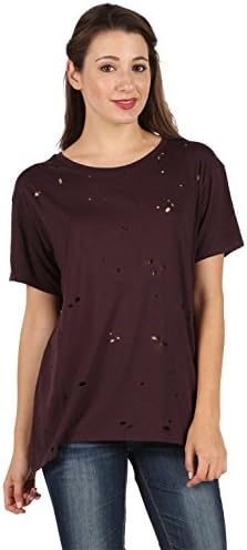 DISTRSSED BOYFRIEND T-SHIRT (SMALL, EGG PLANT)