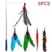 Depets Feather Wand Toy, Retractable Wand with 5 Assorted Feather Refills, Interactive Cat Toy for Indoor Kitten Fun