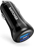 USB Car Charger RAVPower 24W 4.8A Metal Dual Car Adapter with iSmart 2.0 Charging Tech for iPhone 7 / 6s / 6 / Plus, iPad Mini / Air, Galaxy S7 / S6 / Edge / Plus, Note 5 / 4 and More - Gold