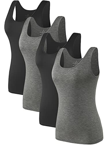 Komfokore 4Pcs Tank Tops Für Damen Ärmelloses Unterhemd Schichtung Tanks Schwarz/Dunkelgrau/Schwarz/Dunkelgrau S