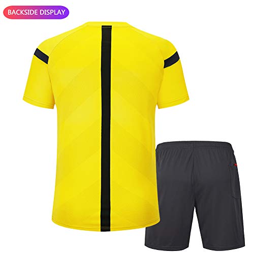 Shinestone Soccer Short Sleeves Referee Jersey Men's Referee Shirt (Yellow, XXX-Large) - Thumbnail 3