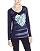 Hanes Women's Long Sleeve V-Neck Graphic Tee, Heart Flowers/Navy, Medium