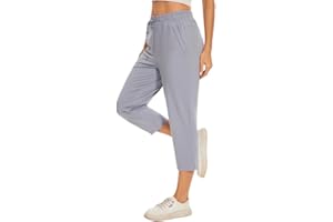 Choosefree Women Casual Capris 21" with Deep Zipper Pockets Drawstring Comfy Tapered Sweatpants for Golf Athletic Travel Work
