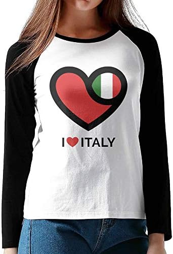 SSUJ7 Love Heart Italy Flag Icon Female Raglan Long Sleeve T Shirts Round Neck Baseball T-shirt