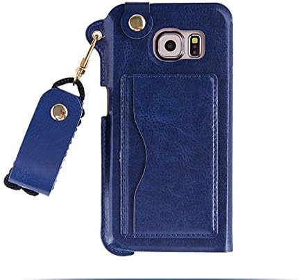HYAIT S6 Multifunctional Feature Case With Neck Lanyard,Headphone Manage and Credit Card Slots,Pattern Wallet Packet Fashion PU Leather Flip Phone Cover Case As temporary support For Galaxy S6(DARK BLUE)