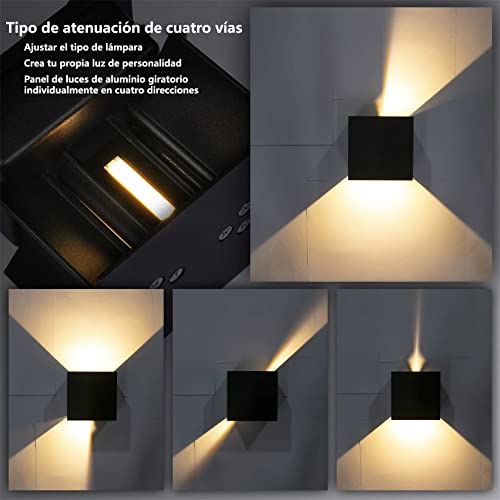 Sunsign lampara exterior pared, 12W lampara de pared, iluminación led modernos, Ángulo de haz ajustable hacia arriba y hacia abajo, IP65 impermeable, 4 pieza, negro(luz calida)