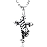 NIGHTCRUZ Praying Hand Cross Necklace, Catholic Cross Pendant, Religious Faith Jewelry for Women Men