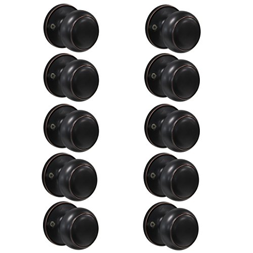 Probrico Flat Ball Style Oil Rubbed Bronze Finish Single Dummy Door Knobs Handle Set Handware, 10 Pack