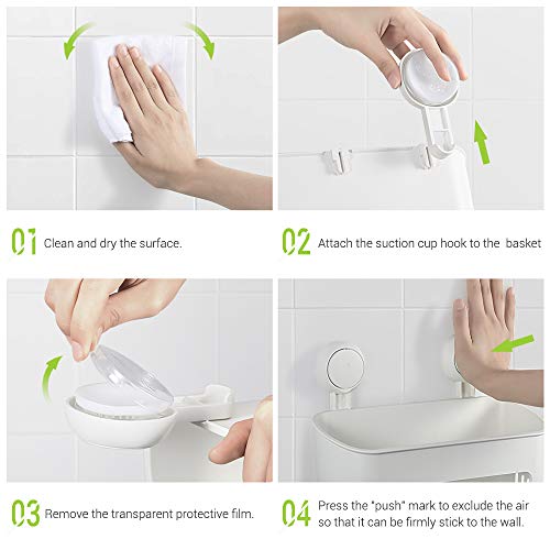 Teletrogy Suction Cup Shower Caddy No Damage Shower Wall Caddy for Shampoo Conditioner Plastic Bath Shelf Storage Organizer Rustproof Shower Caddy Basket for Kitchen & Bathroom Accessories White