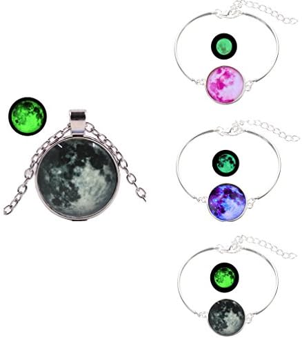 SanMeader 4PCS luminous Necklace + Bracelets Universe Galaxy 925 Sterling Silver Pendant for Girls Women