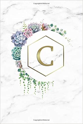 C Cute Marble Gold Monogram Initial Letter C Blank Dot Grid Bullet Notebook For Girls Women Cactus Succulents Personalized Journal Diary For Writing Notes With Dot