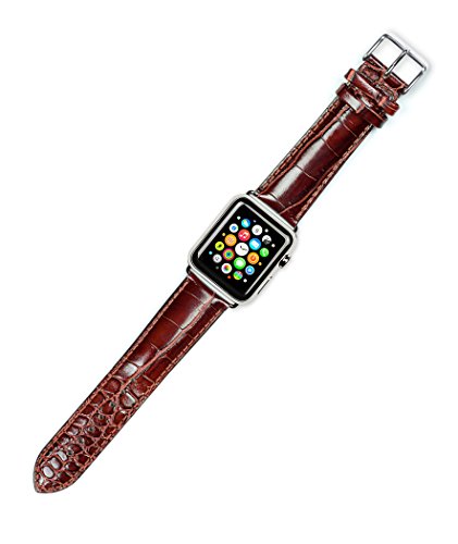 Debeer Replacement Watch Strap - Crocodile Grain - [Long Length] - Havana - Fits 42mm Apple Watch [Silver Adapters]