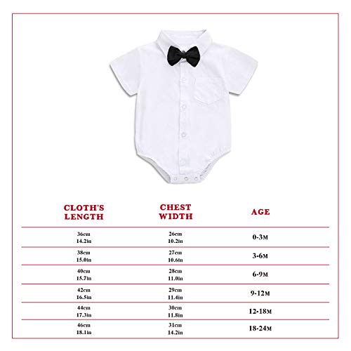 ROMPERINBOX Infant Baby Boys Dress Shirt Bodysuit Formal Short Long Sleeve Rompers for Wedding Party (White Short Sleeve, 12-18 Months)