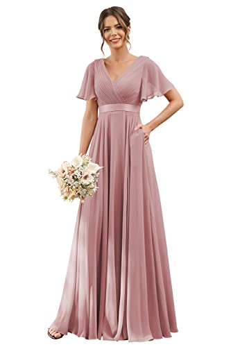 Chiffon Dress with Rhinestone-Adorned V-Neck Dusty Rose Plus Size main image 1