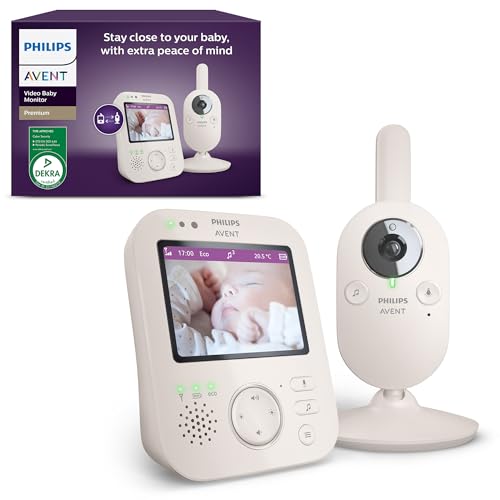 PHILIPS Avent Premium Video Baby Monitor, Certificato DEKRA, telecamera e audio, bianco, display da 3,5
