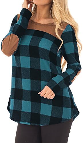 Dressit Women Plaid Hoodie Elbow Patch Long Sleeve Hoodies Sweatshirt Top