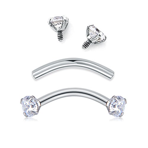 vcmart Tragus Rook Snug Earrings-Internally Threaded Eyeborw Medusa Vertical Labret Navel Ring Surgical Steel Body Piercing Studs Jewelry Sliver - Thumbnail 4