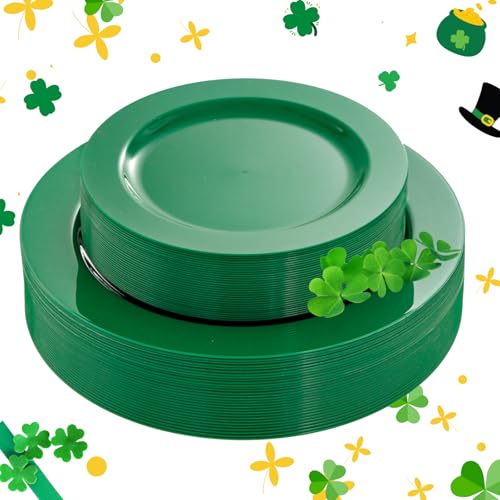 Photo 1 of FLOWERCAT 60PCS Green Plates & St. Patrick's Day Plates - Heavy Duty Dark Green plates Disposable for St. Patrick's Party&Easter- Include 30PCS 10.25" Dinner Plates & 30PCS 7.5" Dessert Plates