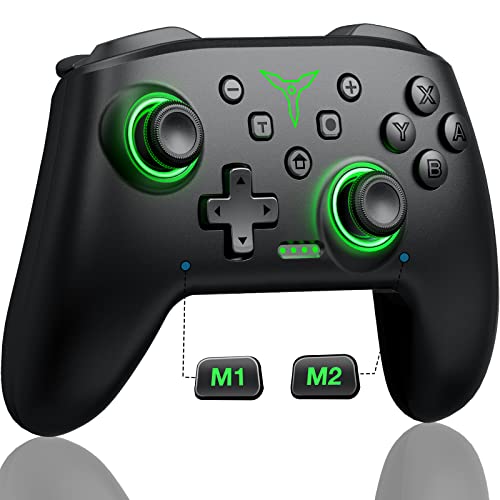 HELLCOOL Switch Controller, Wireless Controller Switch mit Präzise Bewegungssteuerung/Dual Vibration/Turbo/Macro/Aufweckenfunktion, Cooles LED Licht S