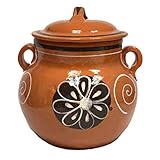 Lead Free Clay Bean Pot with Lid - Olla Floreada con Tapa - 3.5 qt