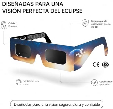6 Gafas Eclipse Solar Homologadas ISO 12312-2 - Paquete de 6 Con 2 Lentes Fotográficos Para Smartphone Aprobados según la norma ISO, con certificación CE: Gafas para ver eclipses solar 2026