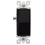 Leviton 5601-2E 15 Amp, 120/277 Volt, Decora Rocker Single-Pole AC Quiet Switch, Residential Grade, Grounding, Black