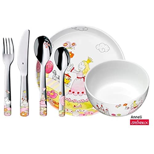 WMF Princess Anneli Cromargan Childrens Crockery Set, Multi-Colour, 6-Piece