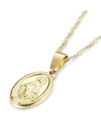 Finrezio - Conjunto de collar y collar para mujer chapado en oro de 14 quilates con colgante de cruz y maría virgen católica