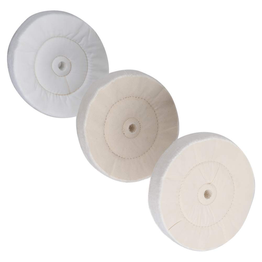 Buffing Polishing Wheel 8in 200mm thick 3-Step 3/4" Arbor Hole for Wood Lathe Buffing System Fine Cotton (60 Ply) / Soft Flannel (40 Ply) / High-Grade Cloth (90 Ply) – 3Pack