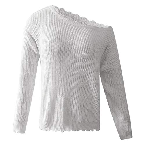 Forthery-Women Off Shouler Sweater V Neck Long Sleeve Knit Jumper Oversized Pullover Sweatshirts Tunic Tops(White,XXXL) - Thumbnail 2