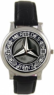 Mercedes Logo Custom Women Men Style Watch with Black Leather Strap