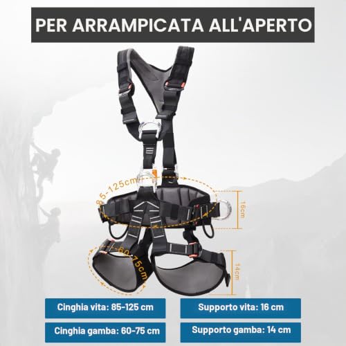 SOB CE Certified Integral Climbing Harness, Adjustable Safety Belt with Detachable Waist for Mountaineering, Rock Climbing, Double Rope Downhill, Fire Rescue, Tree