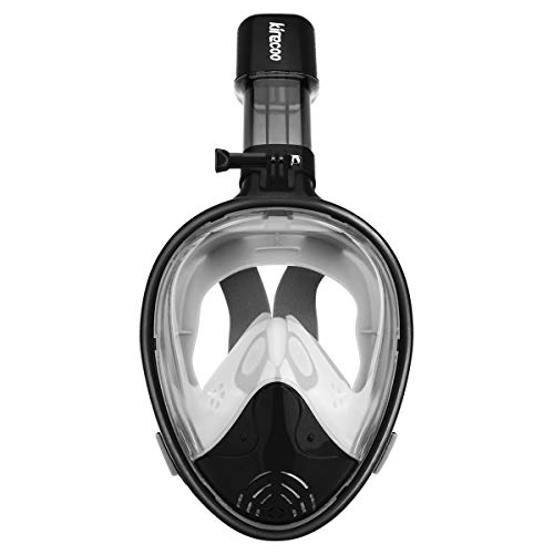 Kirecoo 180° Full Face Snorkel Mask Anti-Fog Anti-Leak Panoramic Large View with Go Pro Mount for Adults Youth Kids (Black Gray, L/XL)