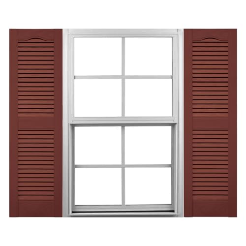 Mid America 00011248027 Standard Size Cathedral Top Center Mullion, Open Louver Vinyl Shutter, w/Installation Shutter-Lok’s & Matching Screws (Per Pair), 027, 12″W x 48″H, Burgundy Red