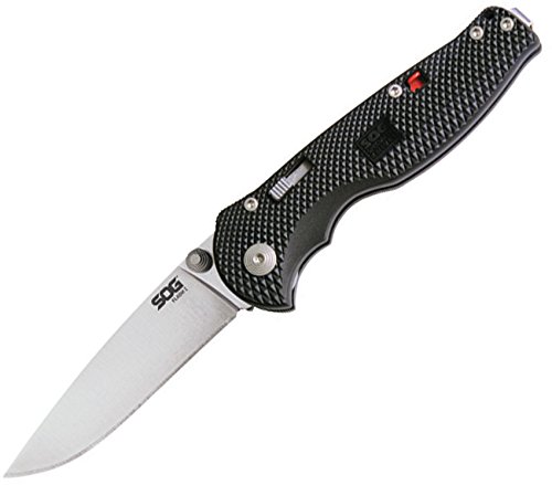 SOG Flash I Assisted Folding Knife FSA7-CP - Satin Polished 2.5" Straight Edge Blade, GRN Handle