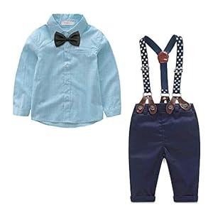 Yilaku Kledingset voor babyjongens, voor pasgeborenen, bestaande uit shirttop, bretels, broek en strikje, 4 stuks…