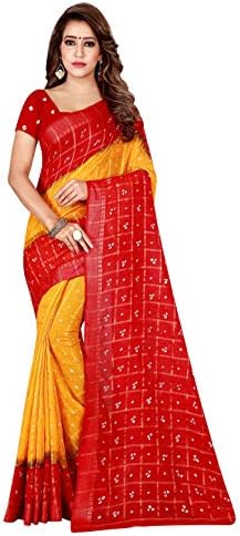 Dealsure Women's Multicolor Bandhani Saree with Blouse Piece.