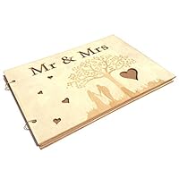 Tosia Asaika Professional 20 Pages Wooden Guest Sign Book Reception Wedding Mr Mrs Personalised, Wedding Guest Gifts - Balloon Book, Princess Wedding Cake Topper, Rental Cabins, Poem Books