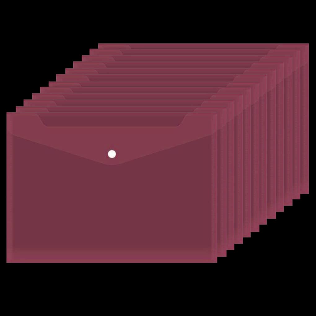 Plastic Wallets Folder - 12 Pack A4 Clear Document Folders Plastic Popper Wallet with Button Closure (Pink)