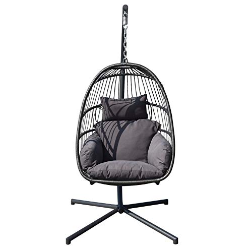 Homgrace Hanging Basket Egg Chair, Detachable Wicker Hanging Swing Chair with Cushion Stand â€¦ (Model 3)