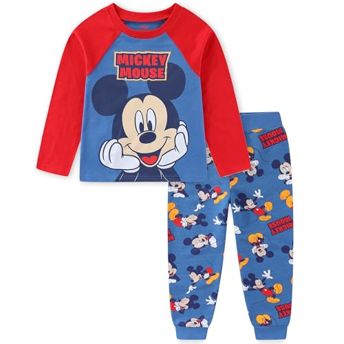 Disney Mickey Mouse Boys 2-Piece Long Sleeve Shirt and Pants Set for Toddler and Big Kids