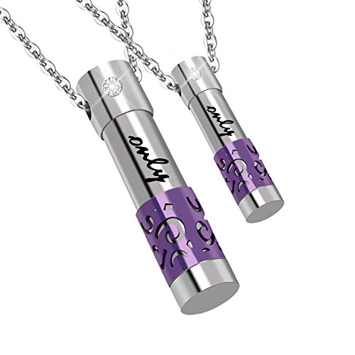 Dletay 2 Pcs Cremation Necklace Only Love Memorial Urn Pendant Stainless Steel Ashes Holder Keepsakes Jewelry