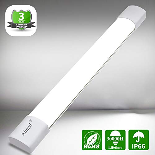 Airand 5000K LED Ceiling Light Fixture, 2FT IP66 Waterproof LED Tube Light, LED Garage Light for Bathroom, Kitchen, Corridor, Garage, Warehouse, Basement, Vanity and Office (Cool White)