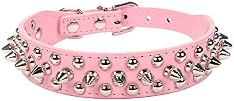 Pety Pet Mushrooms Spiked Rivet Studded Adjustable Pu Leather Pet Collars for Cats Puppy Dogs (X-Large:, Pink)