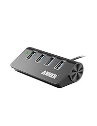 Anker - Concentrador USB de 4 puertos, de aluminio, con cable de 2 pies, USB 3.0 (carbono).