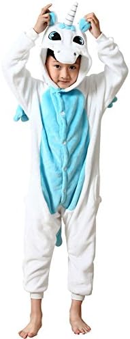 Missbleu Children's Pajamas Animal Cosplay Costume Kids Onesie Blue Unicorn Size 140
