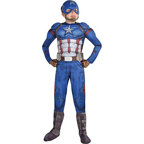 Party City Avengers: Endgame Captain America Muscle Costume for Children, Size Small, Includes a Mask, Gloves, and Belt