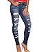 Sidefeel Women Denim Destroyed Whisker Wash Skinny Jeans Large Blue