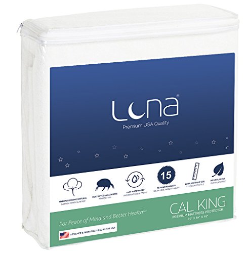 Cal King Size Luna Premium Hypoallergenic 100% Waterproof Mattress Protector - Made in the USA - Vinyl Free